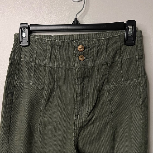 We The Free Boho Corduroy Pants High Rise Flare Button Size 26 Olive Green - Picture 2 of 12